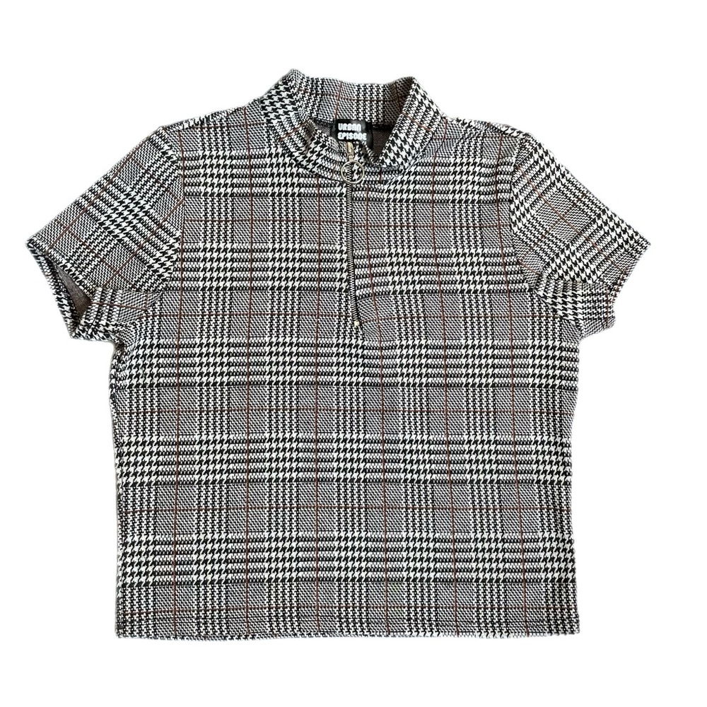 Y2K O-Ring Zipper Cropped Plaid Top Mock Turtleneck Size M Medium